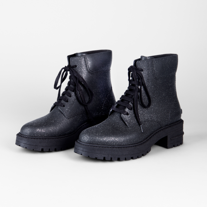 Lemon Jelly | Laced Up Black Combat Boots with Glitter ISBEL 01