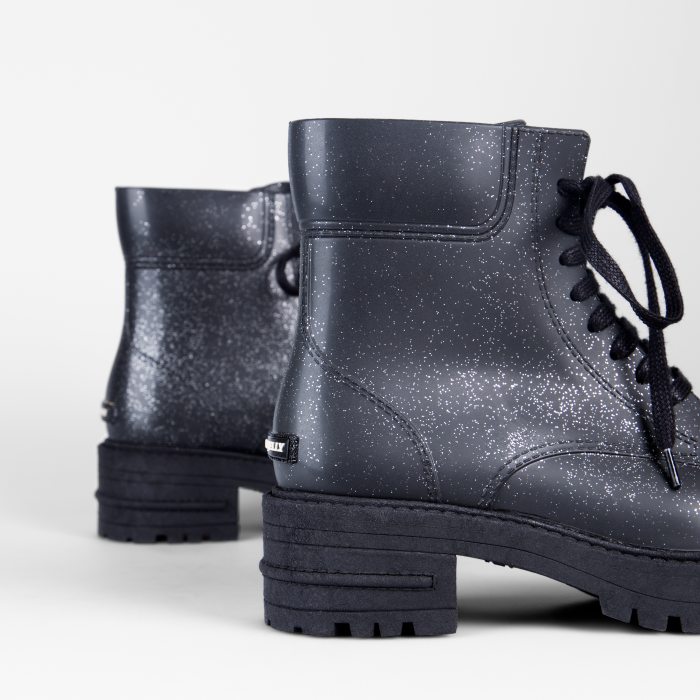 Lemon Jelly | Laced Up Black Combat Boots with Glitter ISBEL 01 - 10014013