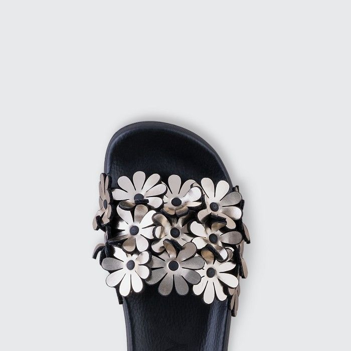 Lemon Jelly | Chinelos Slide Pretos com Flores | Mulher SHILOH 04 - 10015128