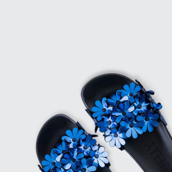 Lemon Jelly | Blue Woman Slides with Flowers | Women SHILOH 01 - 10014925
