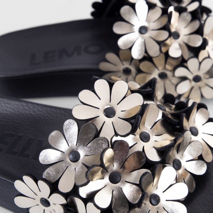 Lemon Jelly | Chinelos Slide Pretos com Flores | Mulher SHILOH 04 - 10015128