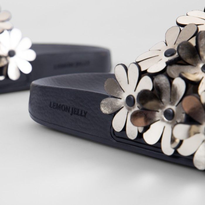 Lemon Jelly | Chinelos Slide Pretos com Flores | Mulher SHILOH 04 - 10015128