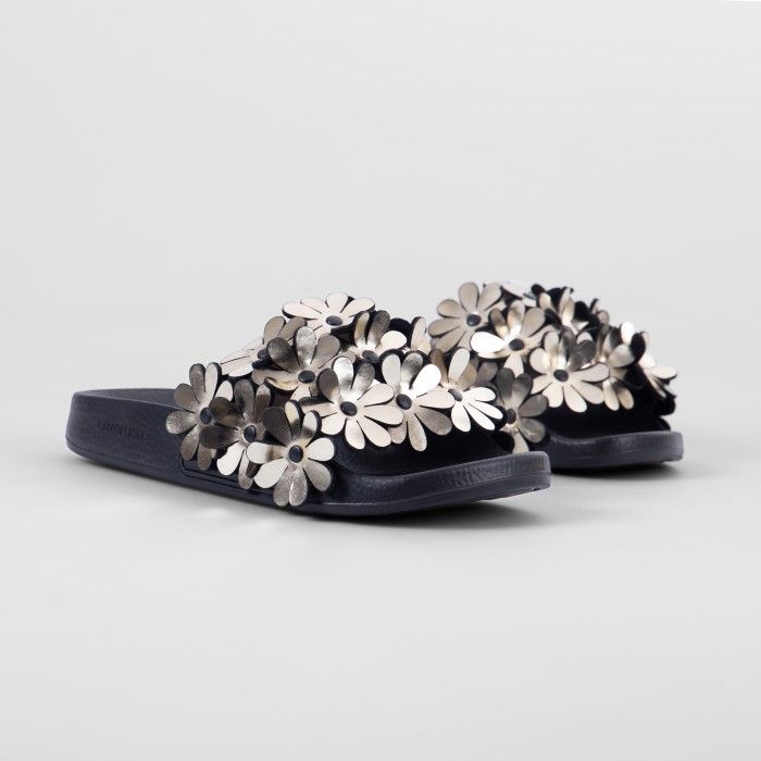 Lemon Jelly | Chinelos Slide Pretos com Flores | Mulher SHILOH 04 - 10015128