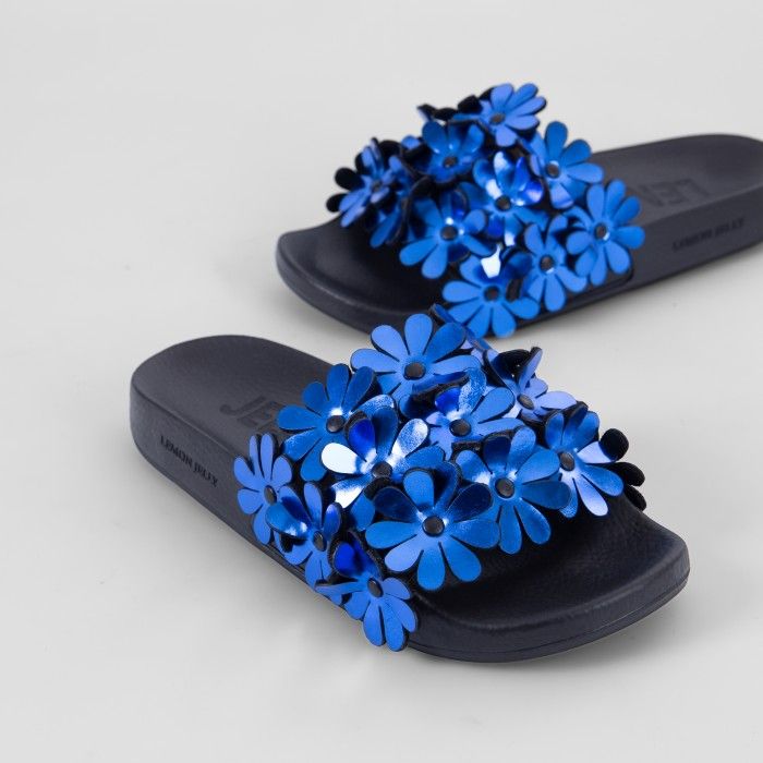 Lemon Jelly | Blue Woman Slides with Flowers | Women SHILOH 01 - 10014925