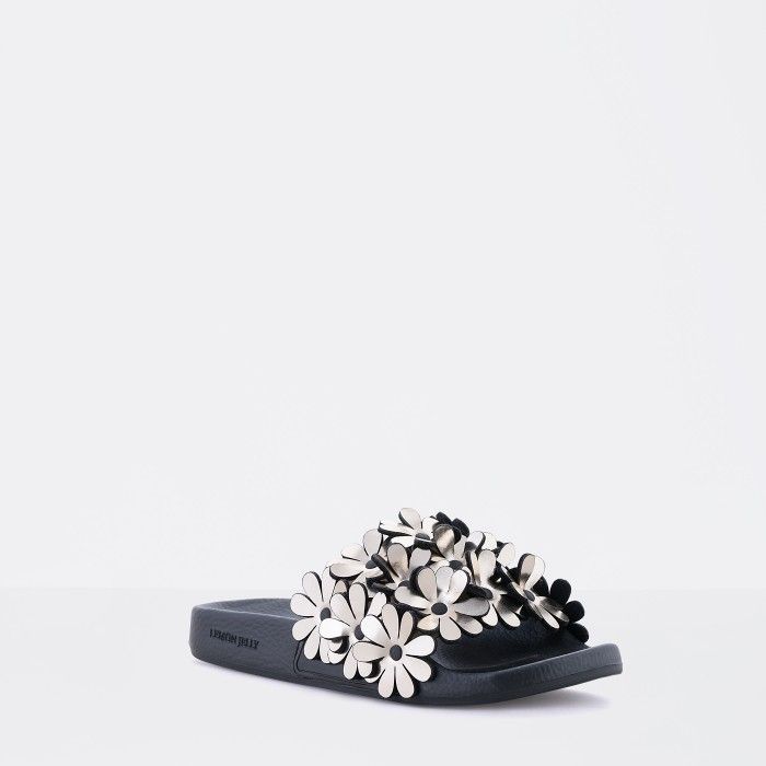 Lemon Jelly | Chinelos Slide Pretos com Flores | Mulher SHILOH 04 - 10015128