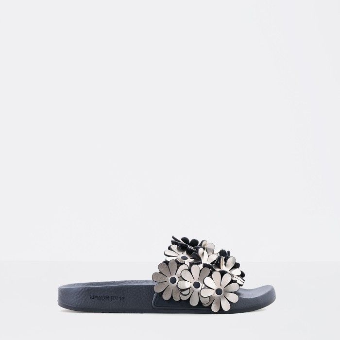 Lemon Jelly | Chinelos Slide Pretos com Flores | Mulher SHILOH 04 - 10015128