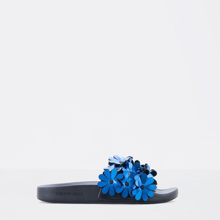 Lemon Jelly | Blue Woman Slides with Flowers | Women SHILOH 01 - 10014925
