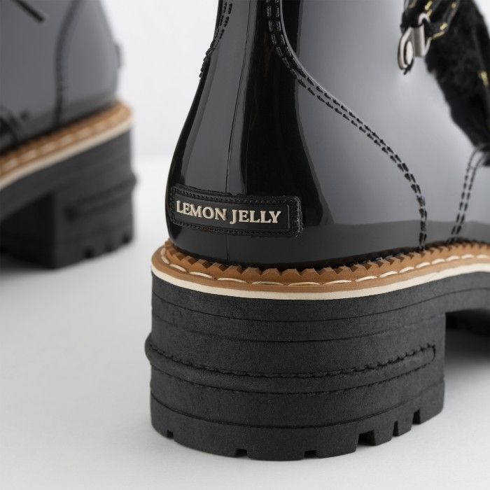 Lemon Jelly | Black Military Boots with Fur | Women ANNA 01 - 10015682