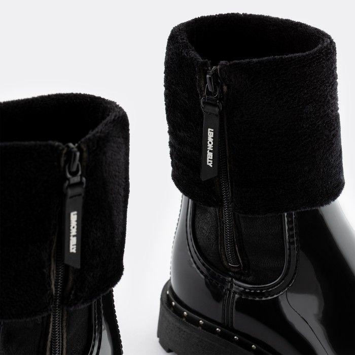 Lemon Jelly Vegan Black Ankle Boots with Fur MERCIA 01 - 10017240