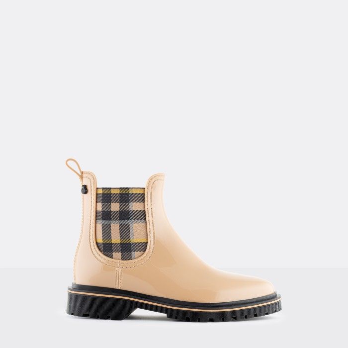 Lemon Jelly Vegan Beige Ankle Boots w/ Tartan Elastic DEVANA 07 - 10017415