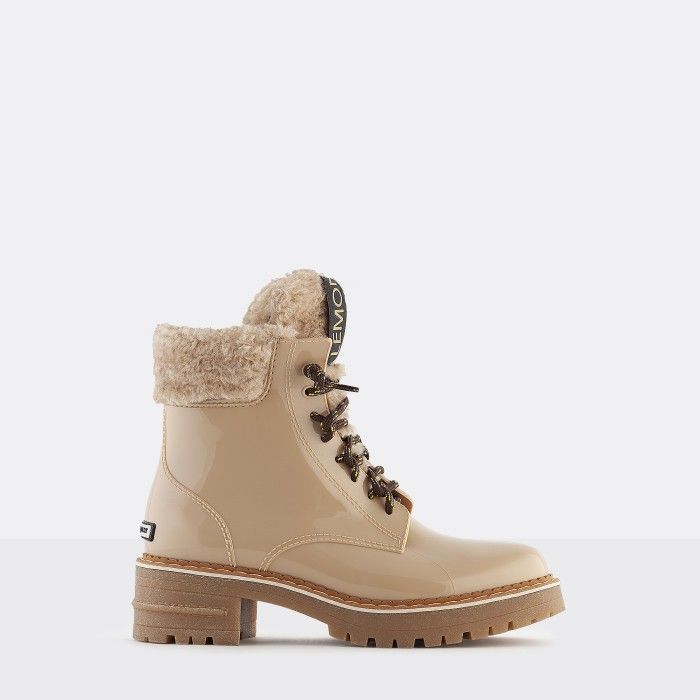 Lemon Jelly Vegan Beige Low Boots with Synthetic Fur OLETA 02 - 10017438