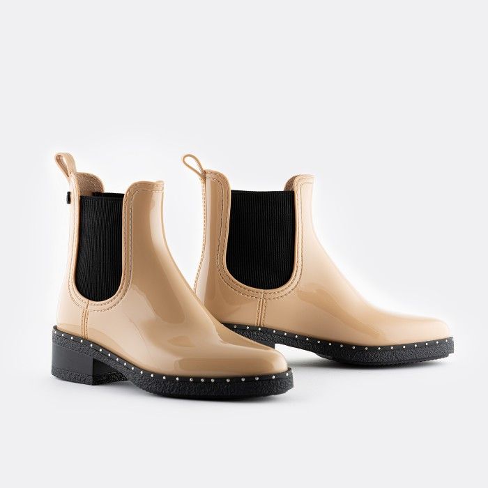 Lemon Jelly Vegan Beige Ankle Boots with Studs CANDISS 02