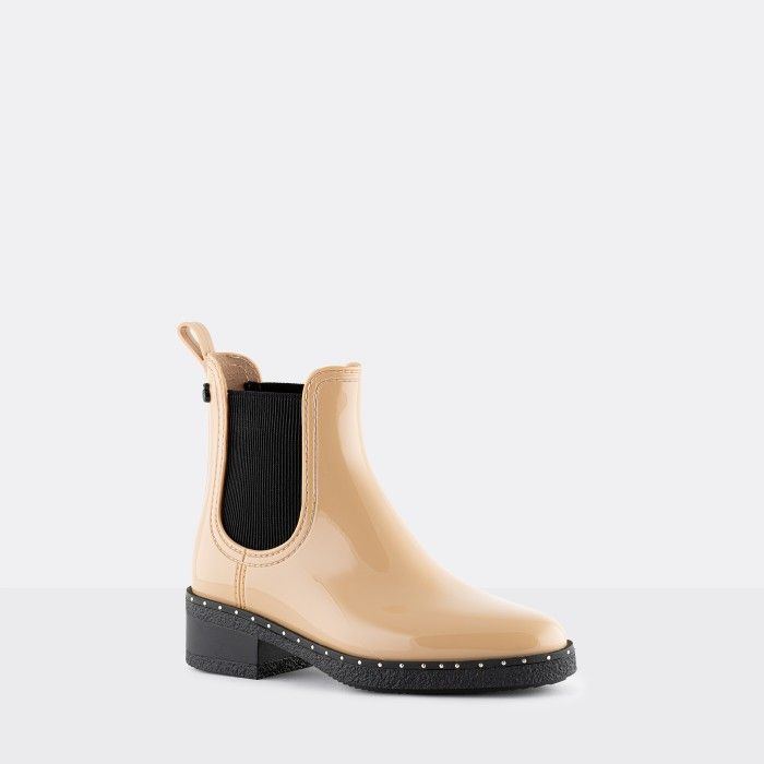 Lemon Jelly Vegan Beige Ankle Boots with Studs CANDISS 02