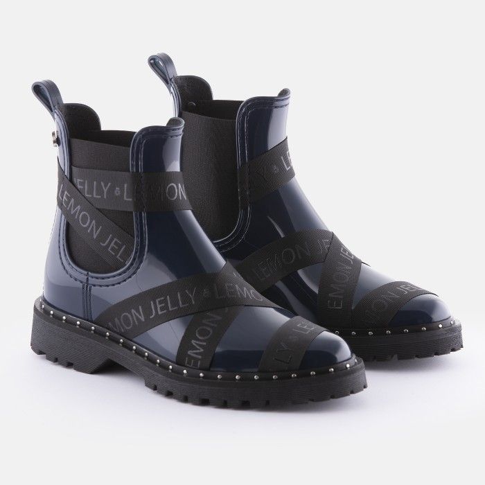 Lemon Jelly Vegan Navy Blue Ankle Boots with Straps FRANKIE 09