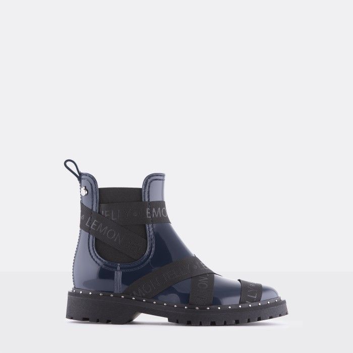 Lemon Jelly Vegan Navy Blue Ankle Boots with Straps FRANKIE 09