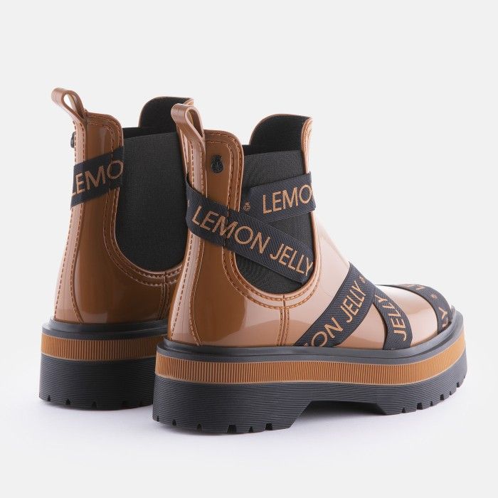 Lemon Jelly Platform Brown Low Boots with Straps FRANCESCA 06