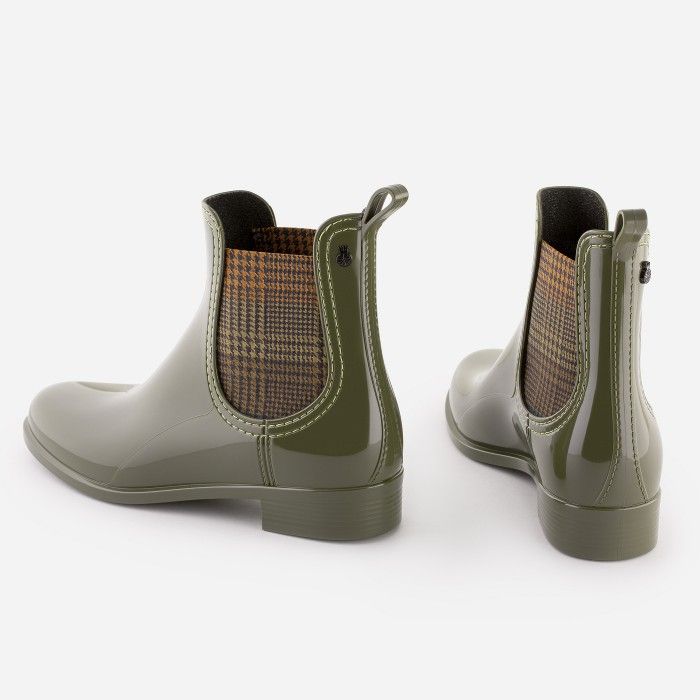Lemon Jelly Vegan Green Ankle Boots w/ Tartan Elastic BETH 03 - 10018941
