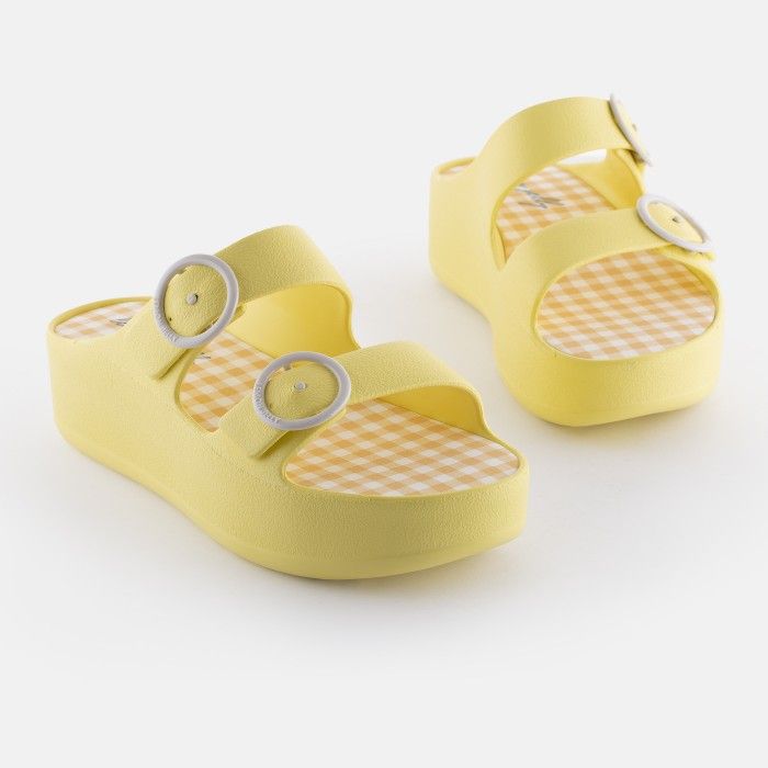 Lemon Jelly Women Slides | Vegan Yellow Platform Slides MARIS 03