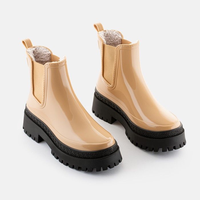 Lemon Jelly Vegan Beige Chunky Boots with Fur Lining CARTER 02