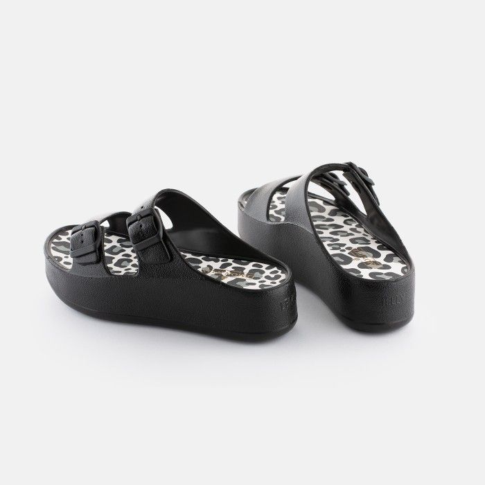 Lemon Jelly Slides | Vegan Black Double Buckle Sandals SAVANA 01 - 10020779
