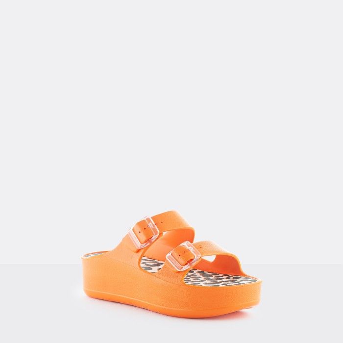 Lemon Jelly Slides | Vegan Orange Double Buckle Sandals SAVANA 05 - 10020782