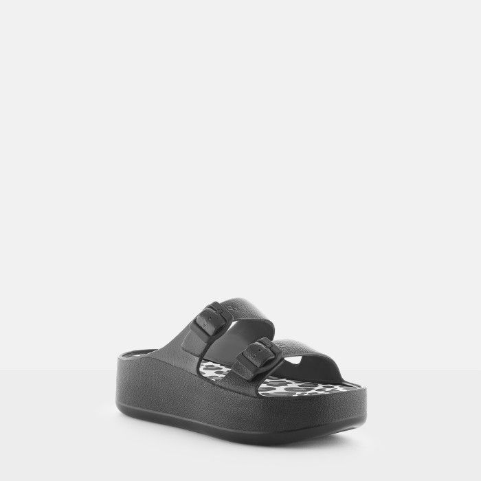 Lemon Jelly Slides | Vegan Black Double Buckle Sandals SAVANA 01 - 10020779