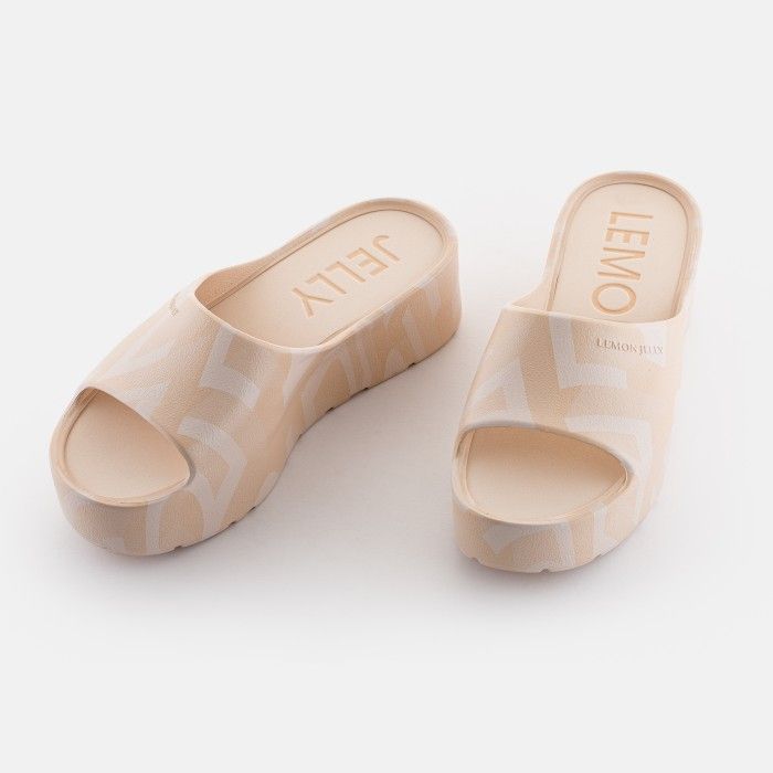 Lemon Jelly Women Slides | Vegan Bege Platform Slides ASTERIA 04 - 10021064