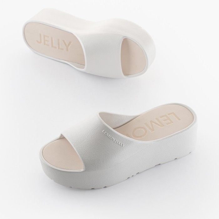 Lemon Jelly Women Slides | Vegan White Platform Slides SUNNY 34 - 10020763