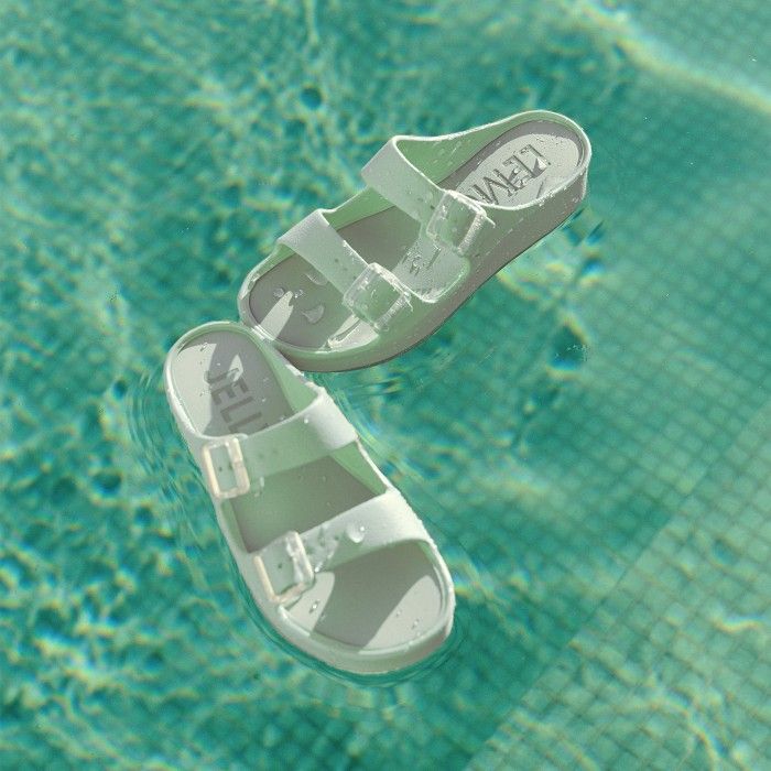 Lemon Jelly Slides | Vegan Green Sandals with Buckles FENIX 06 - 10020914