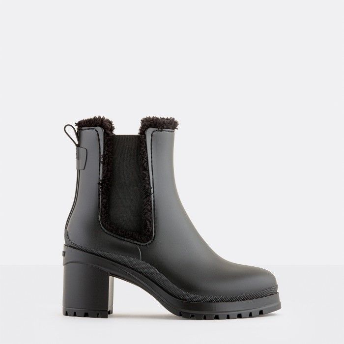 Vegan Black high heel boots with fur FRAN 01 | Lemon Jelly Boots - 10021314
