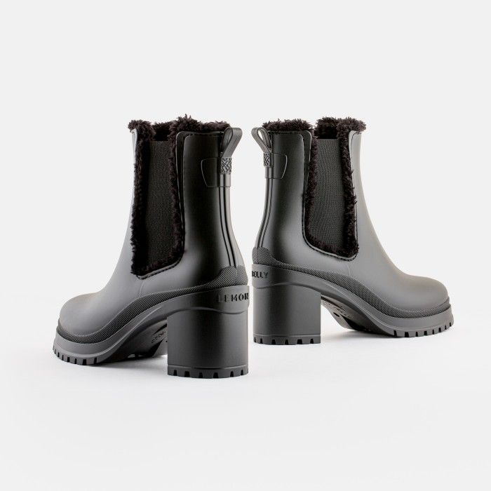 Vegan Black high heel boots with fur FRAN 01 | Lemon Jelly Boots - 10021314