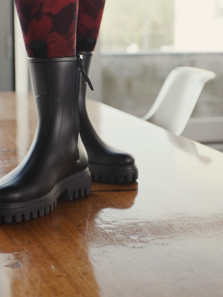 Vegan Mid Calf Black Matte Boots Cora Black Lemon Jelly