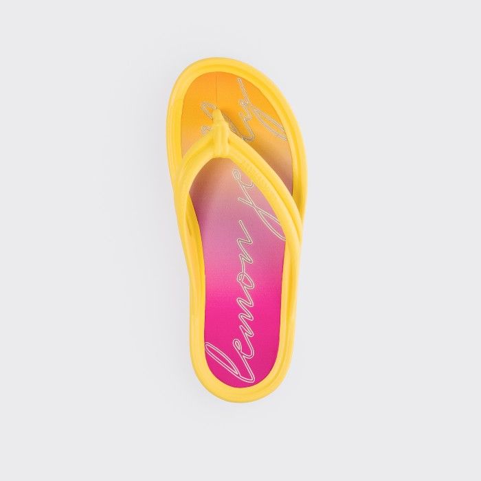 Vegan yellow flip flops w/ printed insole ADIRA 03 - 10021769