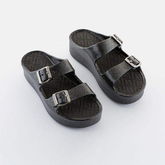 Vegan black metallic sandals with buckles GIULIETTA 01 - 10021733