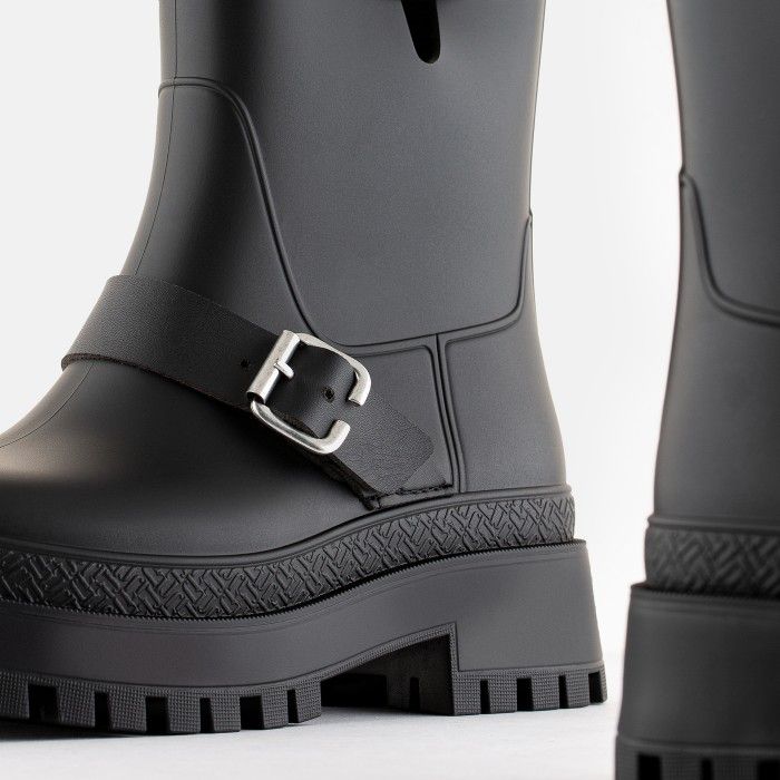 Vegan black boots with buckles KINLEY 01 | Lemon Jelly Boots - 10022471