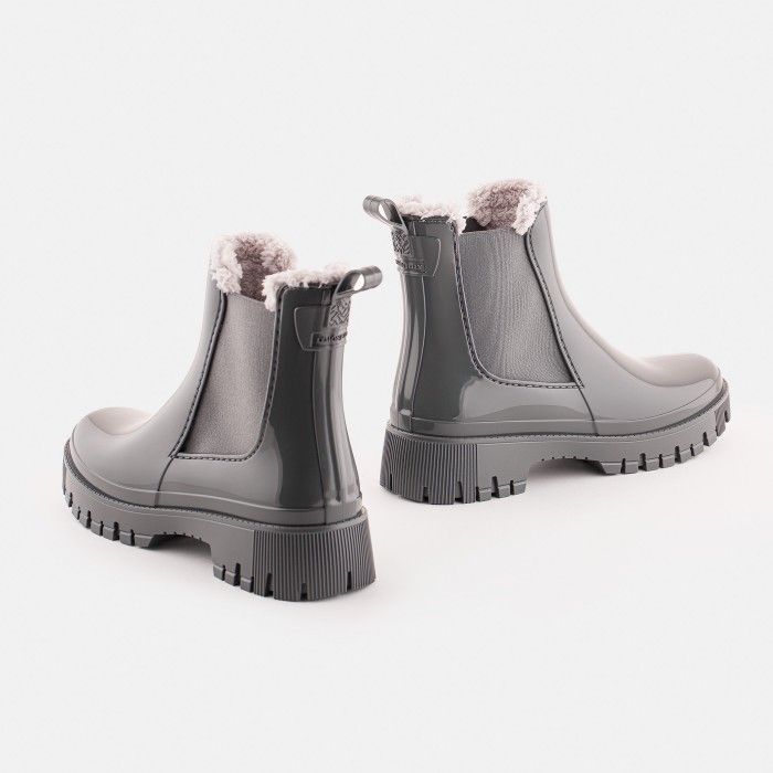 Vegan Grey ankle boots with fur COLDEN 11 | Lemon Jelly Boots - 10022682