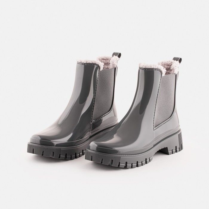 Vegan Grey ankle boots with fur COLDEN 11 | Lemon Jelly Boots - 10022682