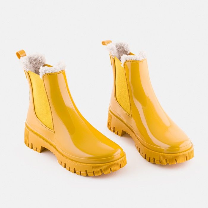 Yellow ankle boots with fur COLDEN 14 | Lemon Jelly Boots - 10022685