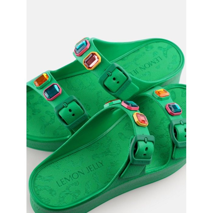 Lemon Jelly Sandals Buckles with Decorative Stones Laila Oasis Green - 10022983