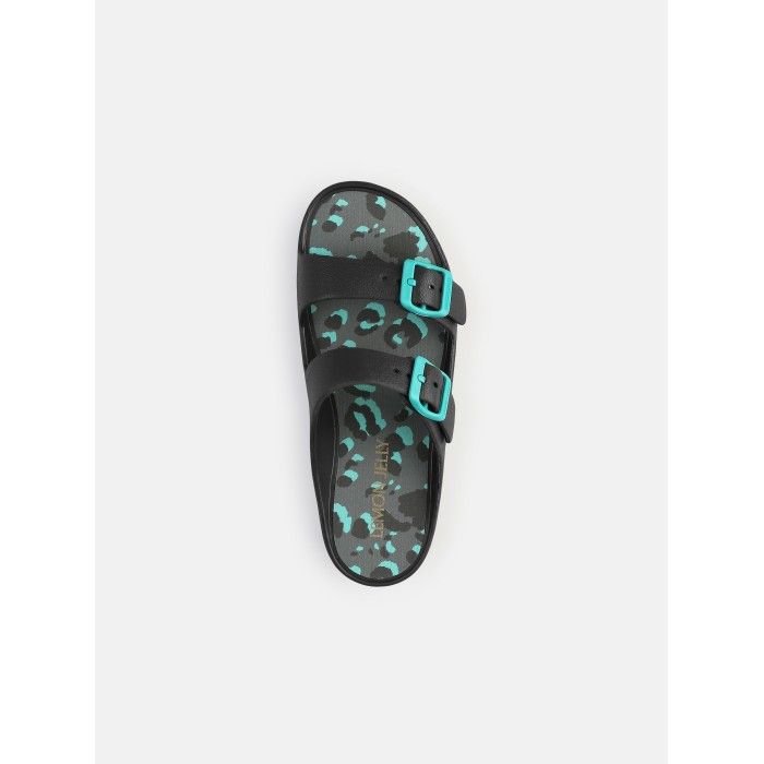 Lemon Jelly Patterned Insole Slides with Buckles Elvia Black - 10022855