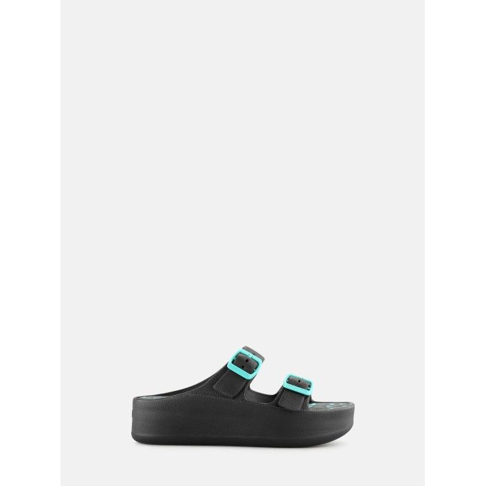 Lemon Jelly Patterned Insole Slides with Buckles Elvia Black - 10022855