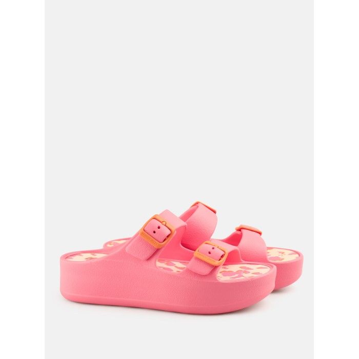 Lemon Jelly Patterned Insole Slides with Buckles Elvia Flamingo Pink - 10022856