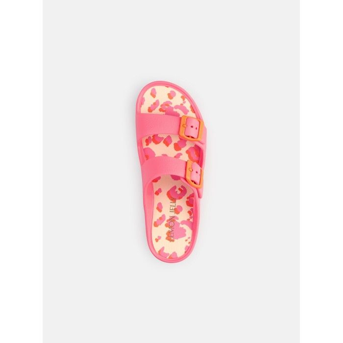 Lemon Jelly Patterned Insole Slides with Buckles Elvia Flamingo Pink - 10022856