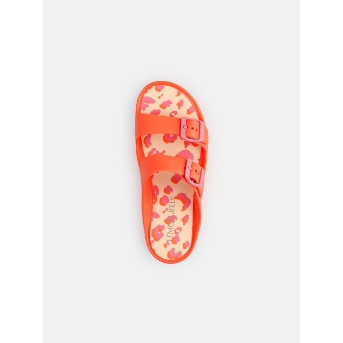 Lemon Jelly Patterned Insole Slides with Buckles Elvia Orange Peel - 10022857