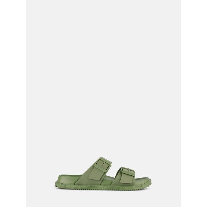 Sandlias Rasas Verdes com Fivelas Vegan Elise Kaki - 10023148