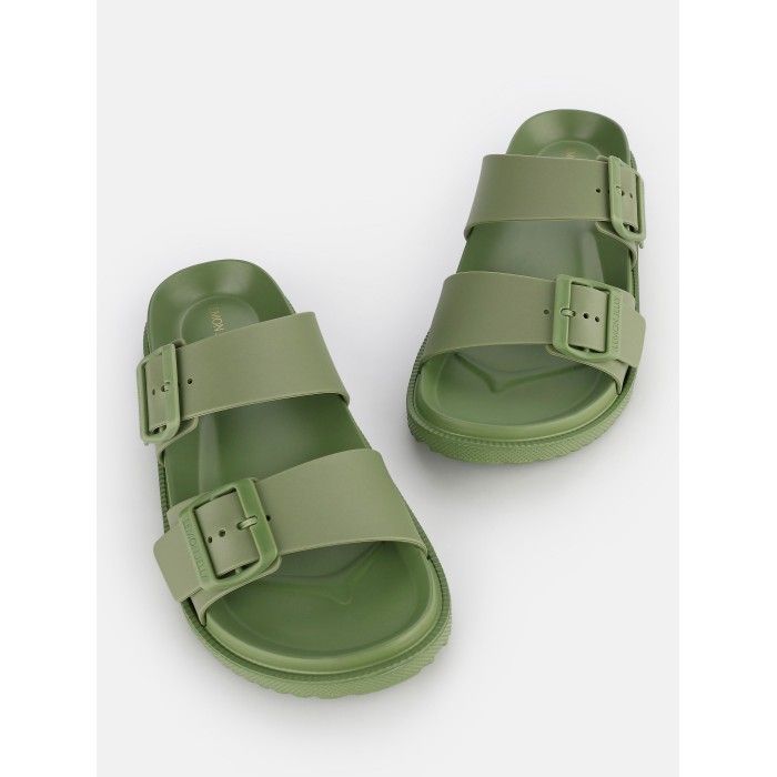 Sandlias Rasas Verdes com Fivelas Vegan Elise Kaki - 10023148