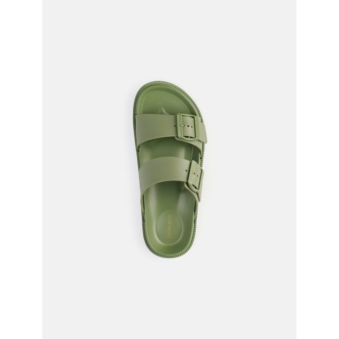 Sandlias Rasas Verdes com Fivelas Vegan Elise Kaki - 10023148