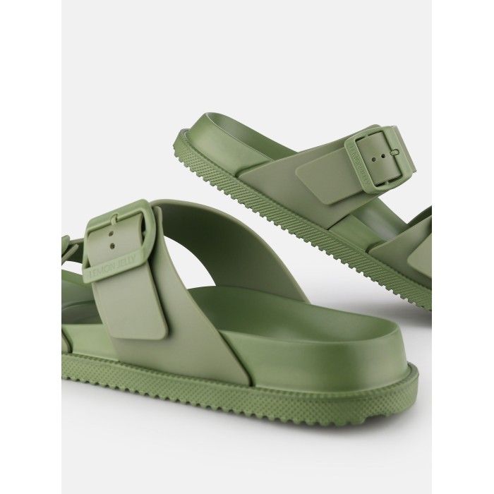 Sandlias Rasas Verdes com Fivelas Vegan Elise Kaki - 10023148