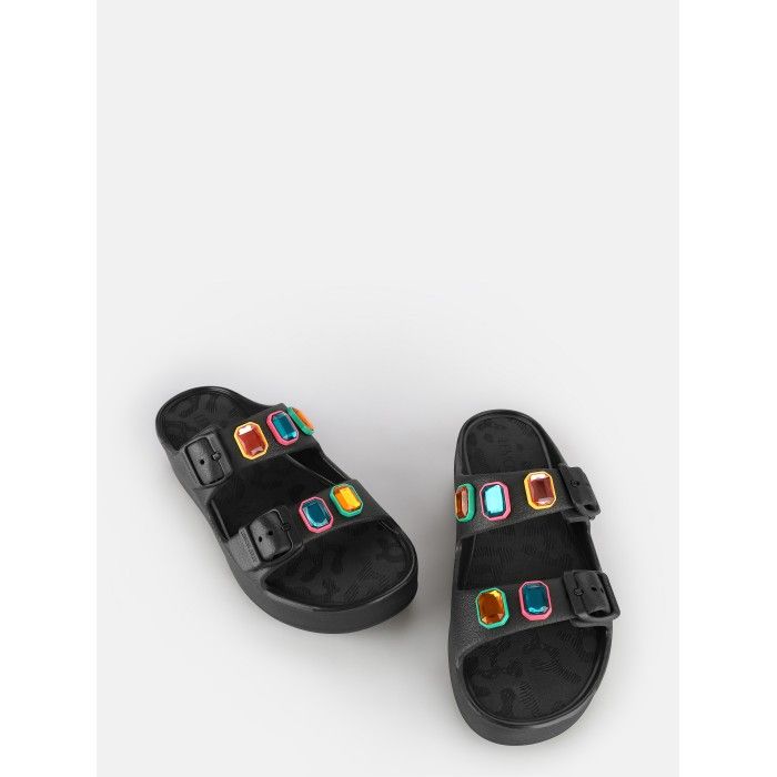 Lemon Jelly Sandals Buckles with Decorative Stones Laila Black - 10022982