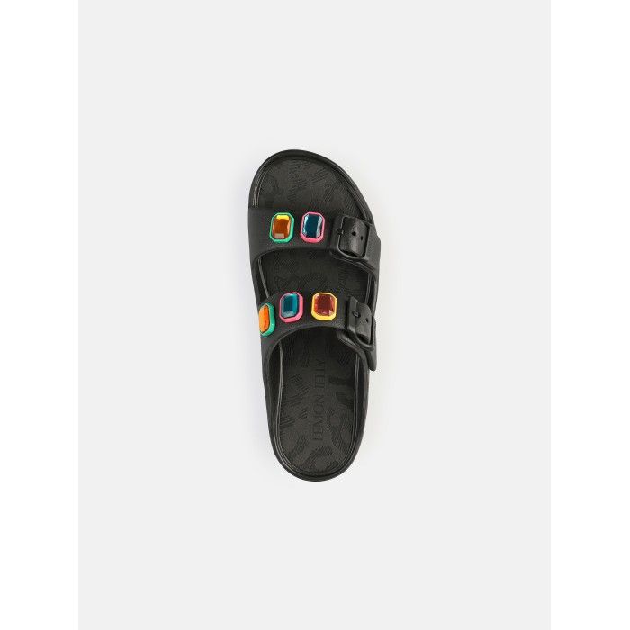 Lemon Jelly Sandals Buckles with Decorative Stones Laila Black - 10022982